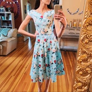 Vintage 50s floral midi summer cotton tea dress